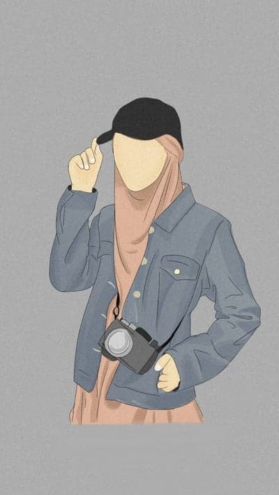 Muslim woman with camera and cap, digital art illustration