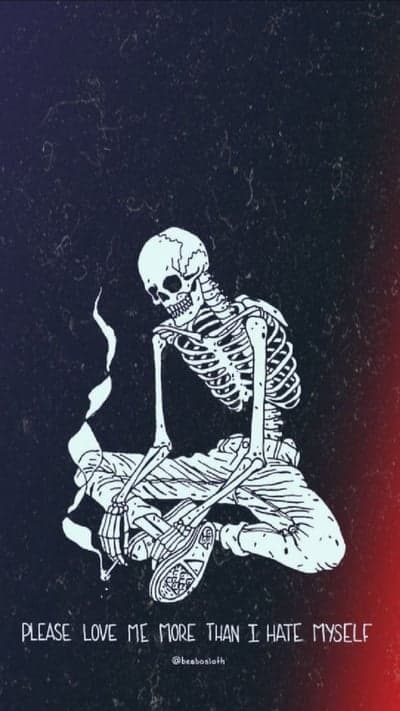 Sad Smoking Skeleton Mobile Wallpaper with Aesthetic Quote