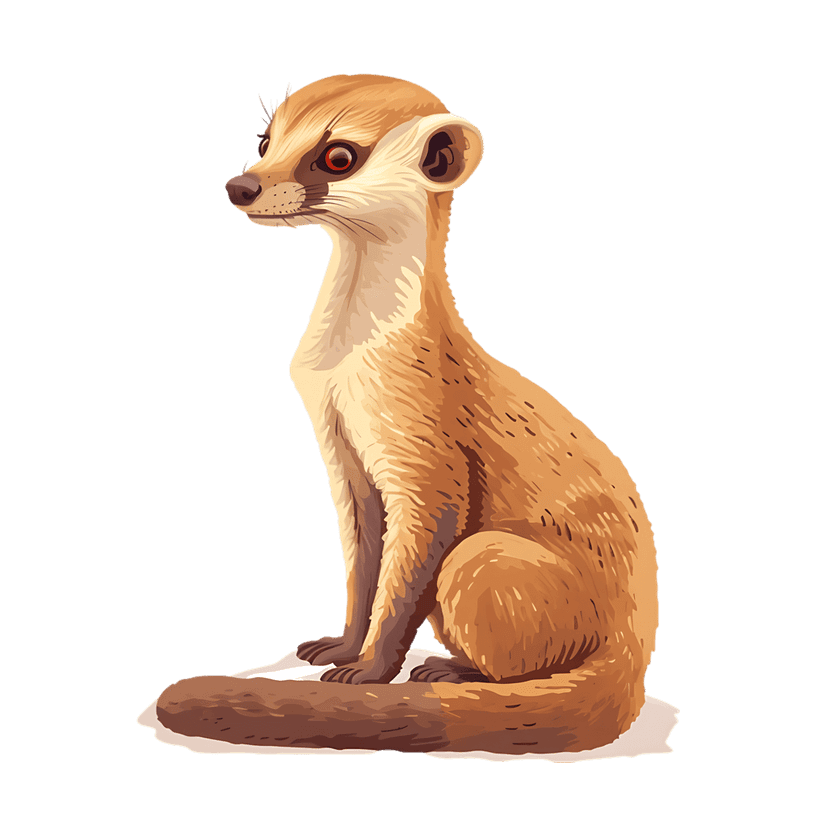 Meerkat digital illustration featuring brown fur, red eyes, and painterly brushstrokes in an upright sitting pose.