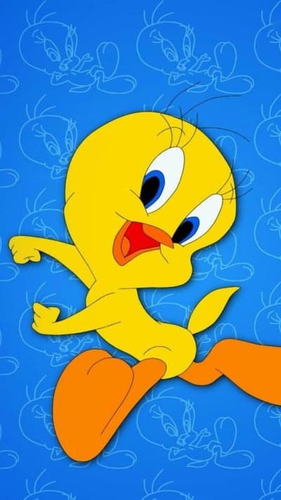Energetic Tweety Bird Running on Blue Background Wallpaper