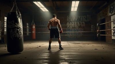 Muscular Boxer in Gritty Gym Ready for Training