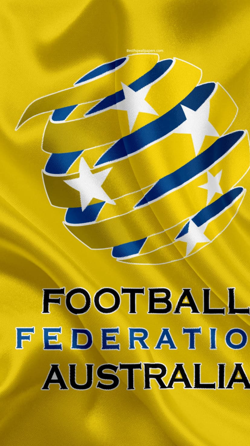 Football Federation Australia flag displays a central blue star emblem on a bright yellow vertical background.