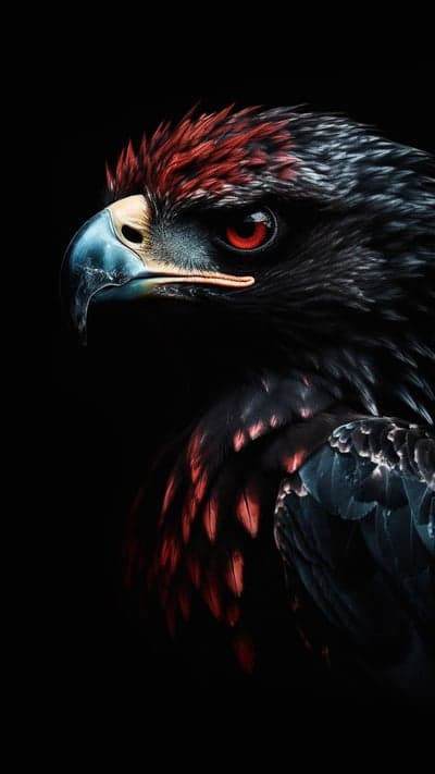 Dramatic Close-Up of a Majestic Eagle with Fiery Red Eyes