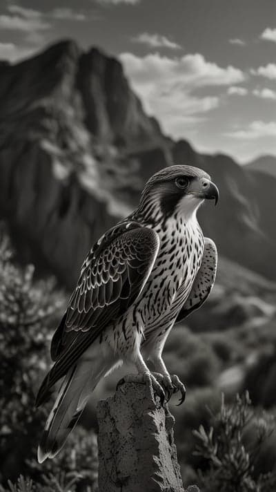 Majestic Falcon Perched on Rock Amidst Mountain Scenery