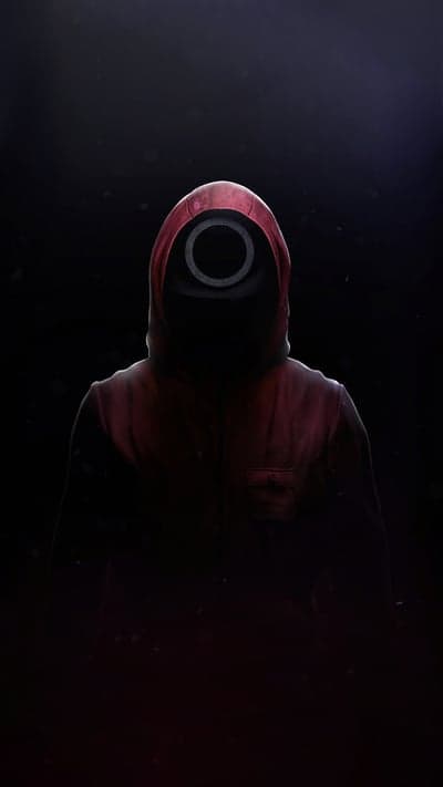 Mysterious Figure in Red Hood with Circle Mask