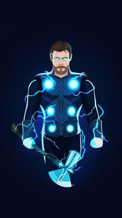 Thor with Stormbreaker, glowing with lightning