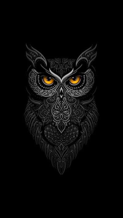 Intricate Gray Owl Face Mobile Wallpaper with Yellow Eyes