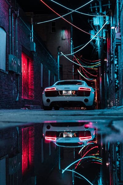 White Audi Neon Alley Reflection Mobile Screen Wallpaper