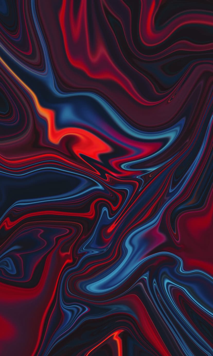 Red and blue liquid ripples intertwine in a high-contrast marble pattern with smooth, rhythmic digital flow.