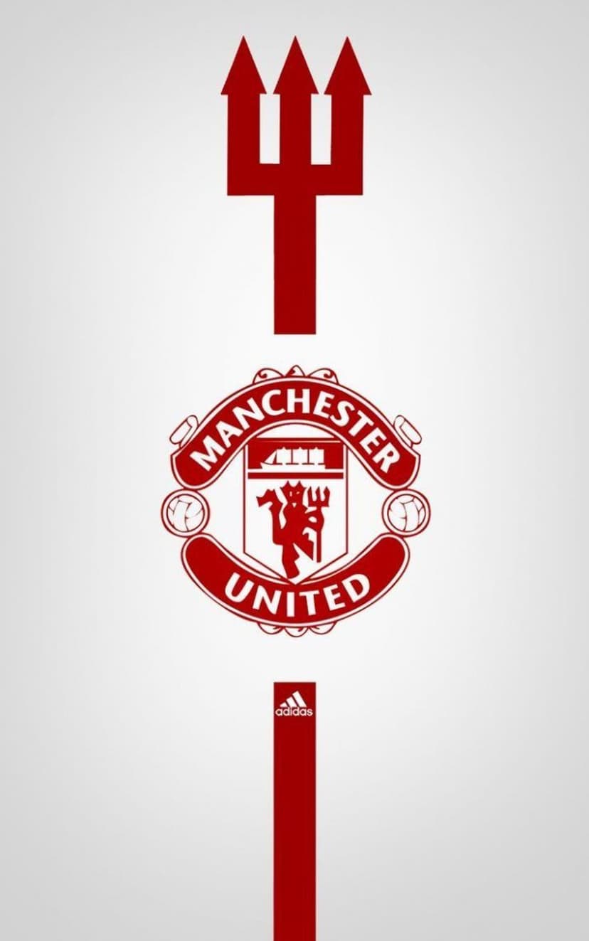 Manchester United crest with a red trident above and Adidas logo below centered on a solid white background.
