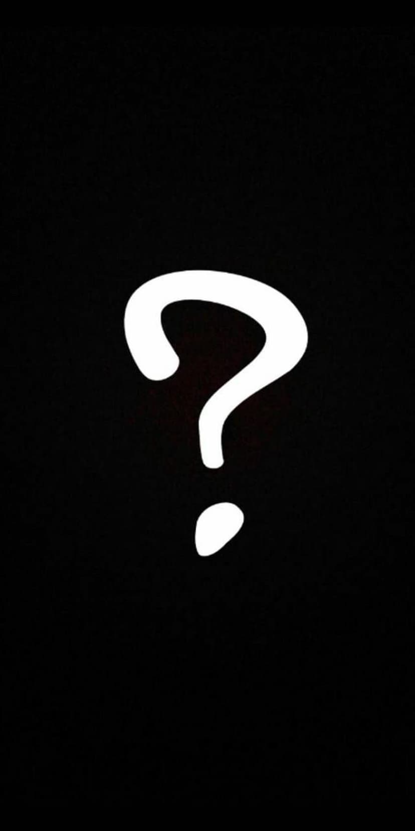 White question mark symbol centered on a solid black background with sharp edges and high visual contrast.