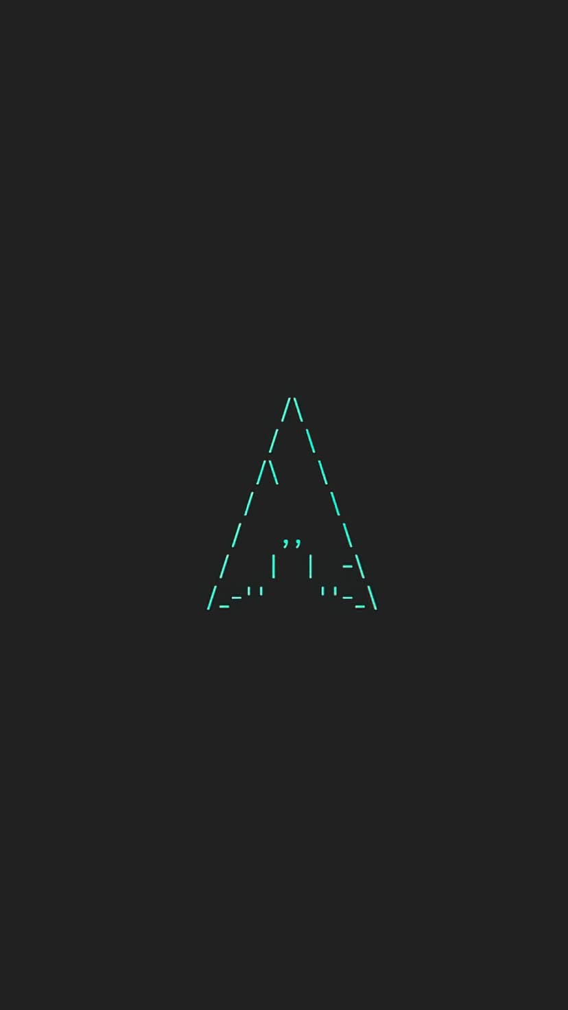 Arch Linux logo outline glows with cyan neon light on a solid dark grey background in vertical layout.