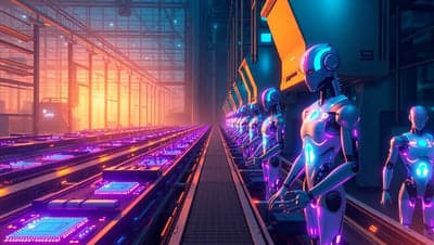 Futuristic Robotics Factory with AI and Microchips