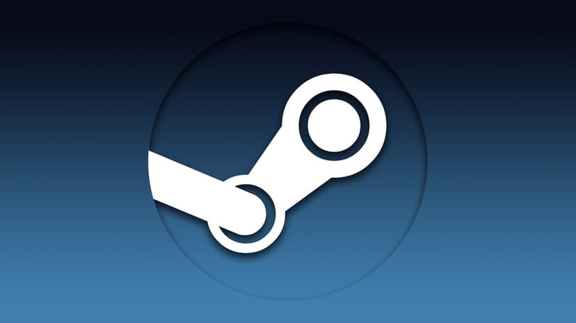 White Steam logo centered in a recessed circle over a dark to light blue vertical gradient background.