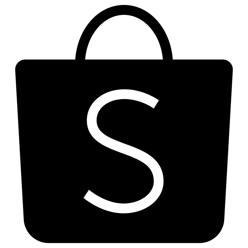 Shopee black logo png featuring a minimalist shopping bag icon with a stylized S on a transparent background.