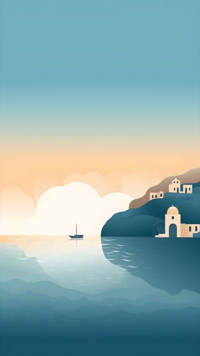 Serene Mediterranean village by the sea at sunset