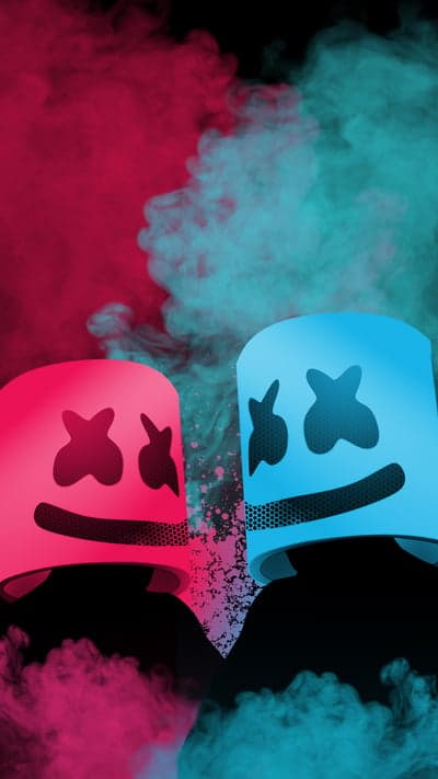 Marshmello Helmet Duo Pink and Blue Neon Smoke Wallpaper