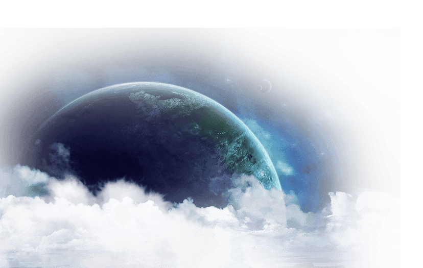 Detailed planetary system features glowing spheres, distant stars, and purple nebula clouds in deep outer space.