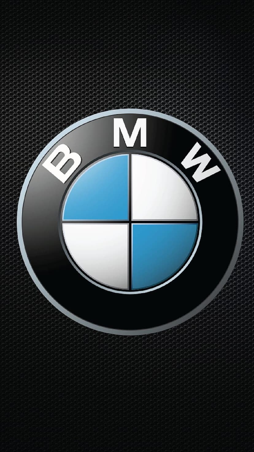 BMW logo emblem with blue and white quadrants on a grainy dark charcoal textured background for mobile devices.