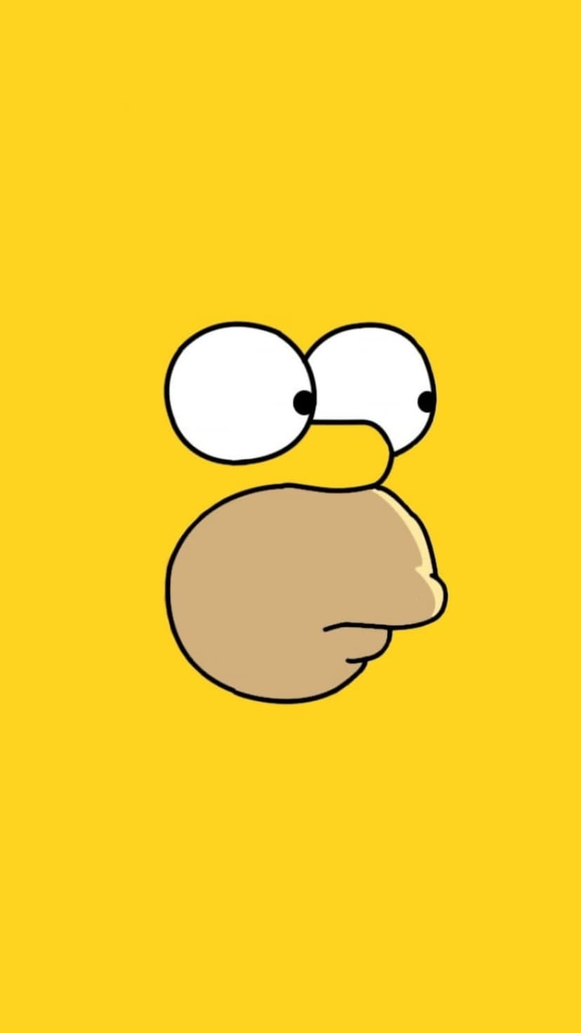Homer Simpson with large white eyes and tan stubble appears centered on a solid, bright yellow background.