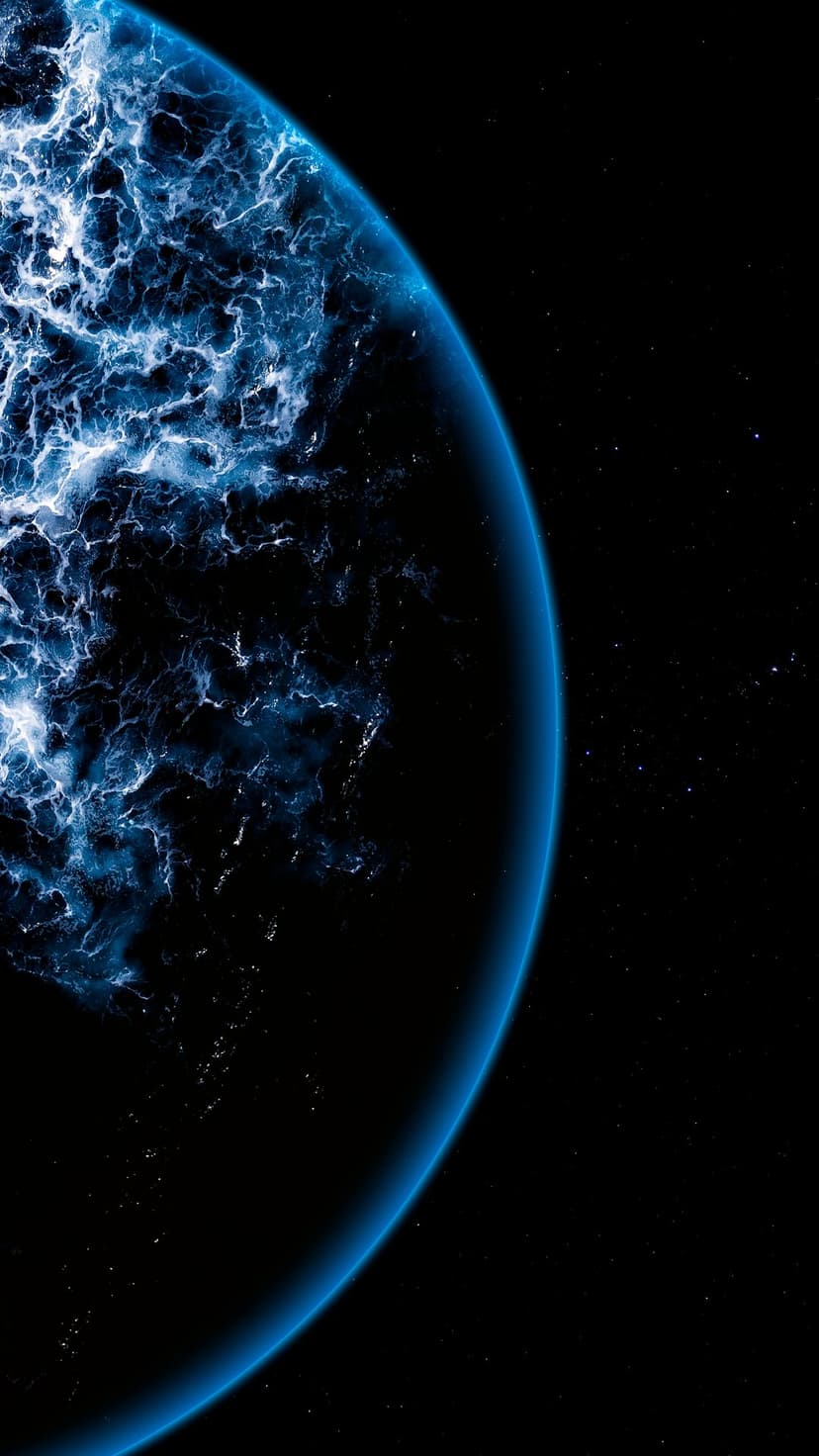 Planet Earth features vibrant blue oceans and white swirling clouds against the dark black void of outer space.