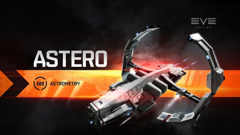 White Astero spaceship with a large circular ring flying against a dark starry background with an orange flare.