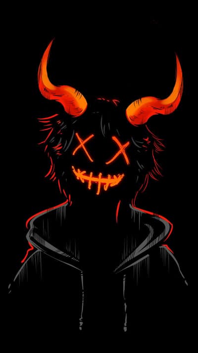 Demon Mask with Horns Glowing Neon Red