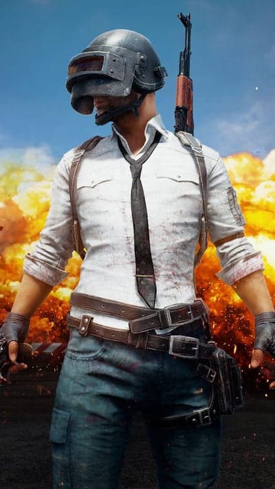 PUBG Soldier Helmet Gun Explosion Sky Background
