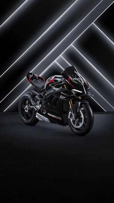 Sleek Black Ducati Corse Motorcycle with Neon Lights