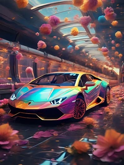 Dreamy Lamborghini with Colorful Flower Tunnel