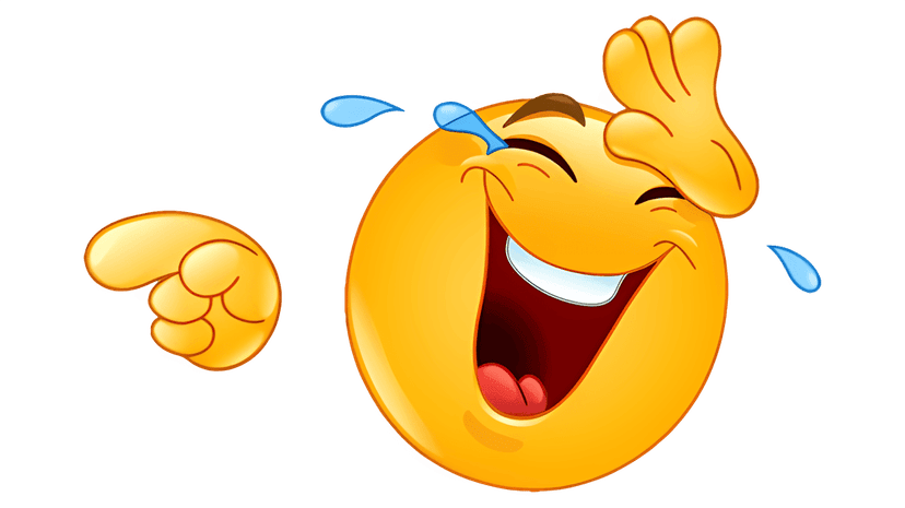 Laughing emoji with blue tears of joy on a yellow glossy sphere featuring an open mouth and closed eyes.