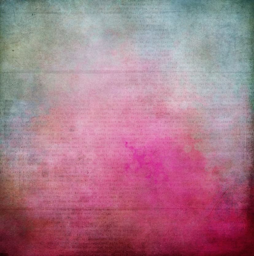Faint cursive script rests beneath layers of distressed pink and teal watercolor washes on a weathered paper texture.