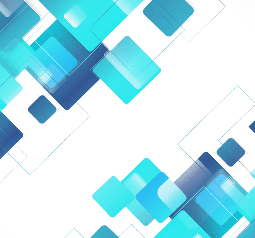 Cobalt blue square frame featuring symmetrical infographic nodes and matte vector lines on a clear background.