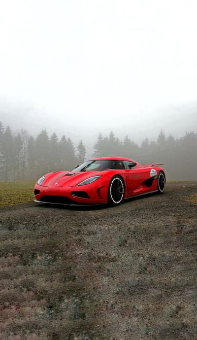 Red Koenigsegg Supercar Misty Woodland Mobile Background