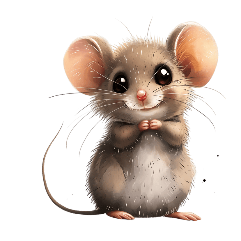 Brown mouse digital illustration features large ears and soft fur textures against a minimalist black background.