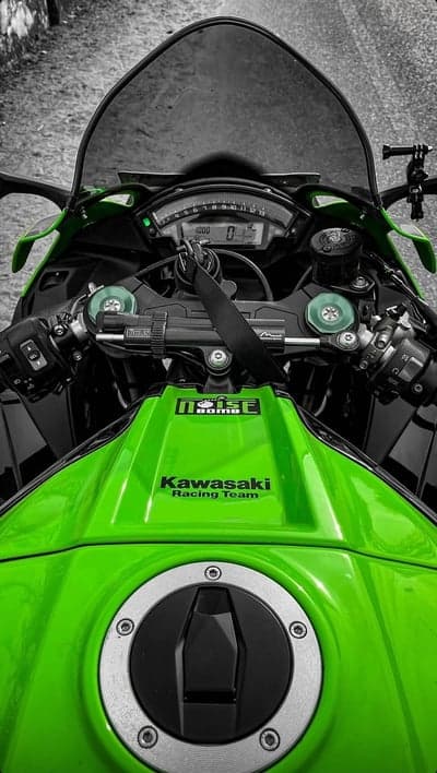 Kawasaki Racing Team Green Motorcycle Dashboard View