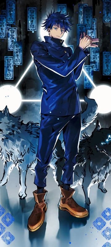 Anime boy with wolves and glowing symbols