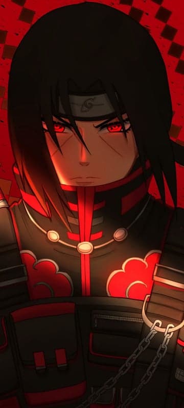 Itachi Uchiha Anime Art with Red Sharingan and Akatsuki Robes