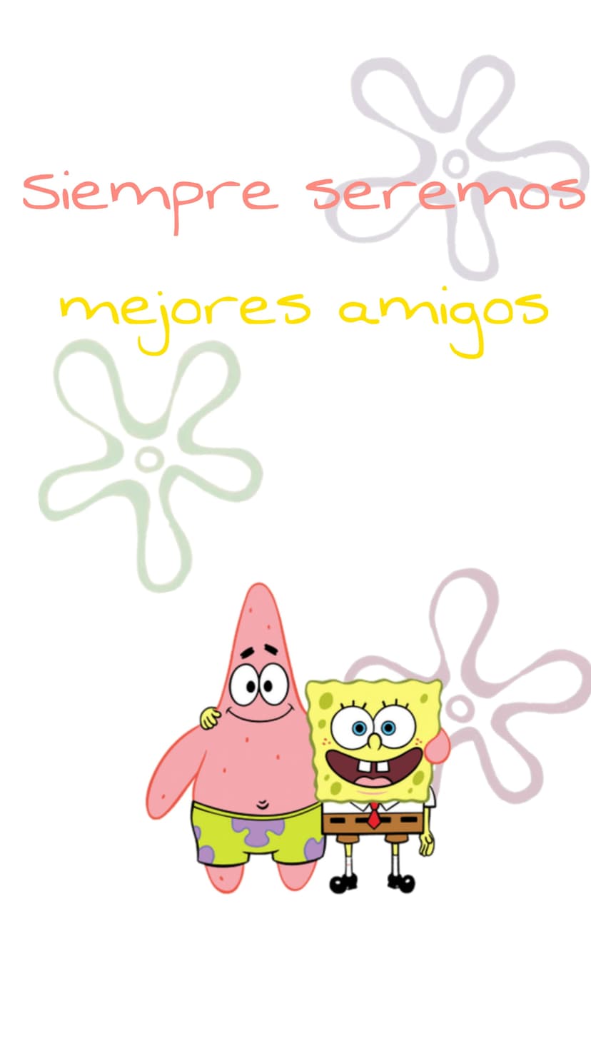 SpongeBob SquarePants and Patrick Star hug beside Spanish text and jellyfish outlines on a blue background.