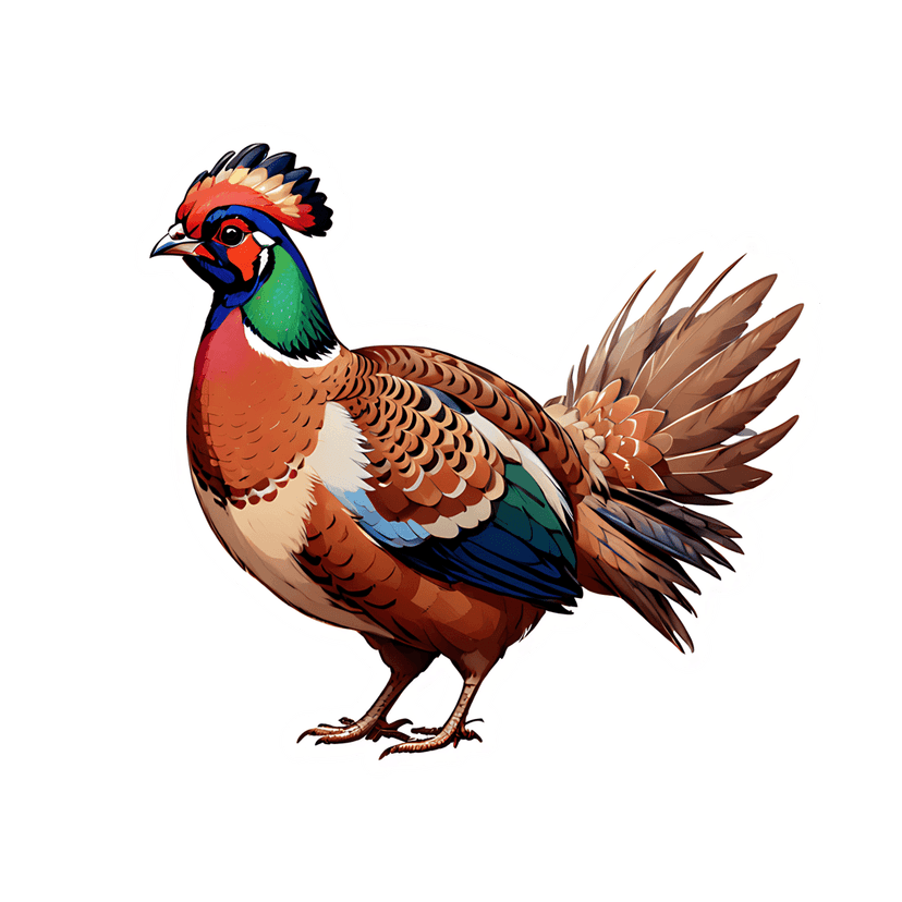 Red crested pheasant sticker displays a bird profile with blue plumage and bold white outlines on a matte base.