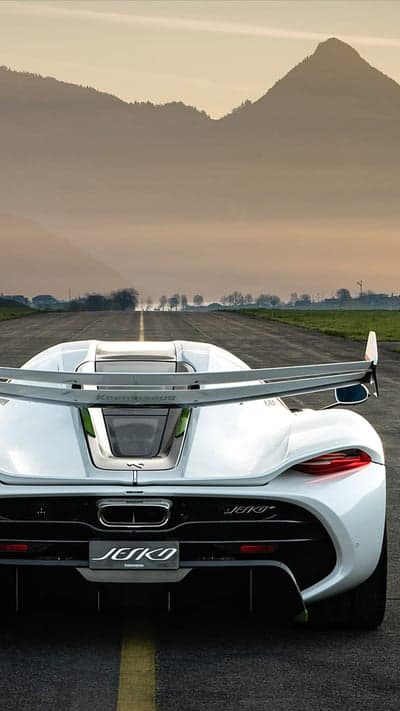 Koenigsegg Jesko Rear View Phone Wallpaper in Golden Hour