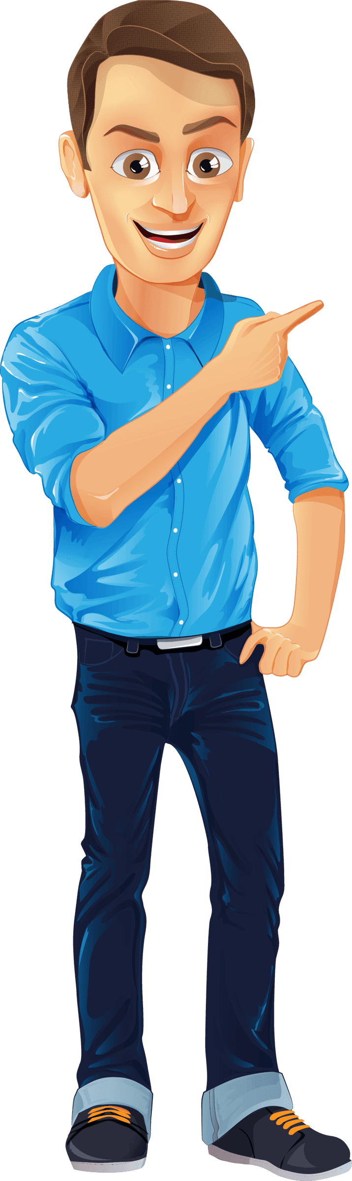 Business character cartoon illustration displays a man in a blue t-shirt and a woman in formal work clothing.