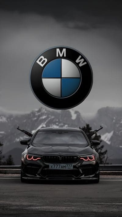 Aggressive BMW M5 with Guns and Mountain Background