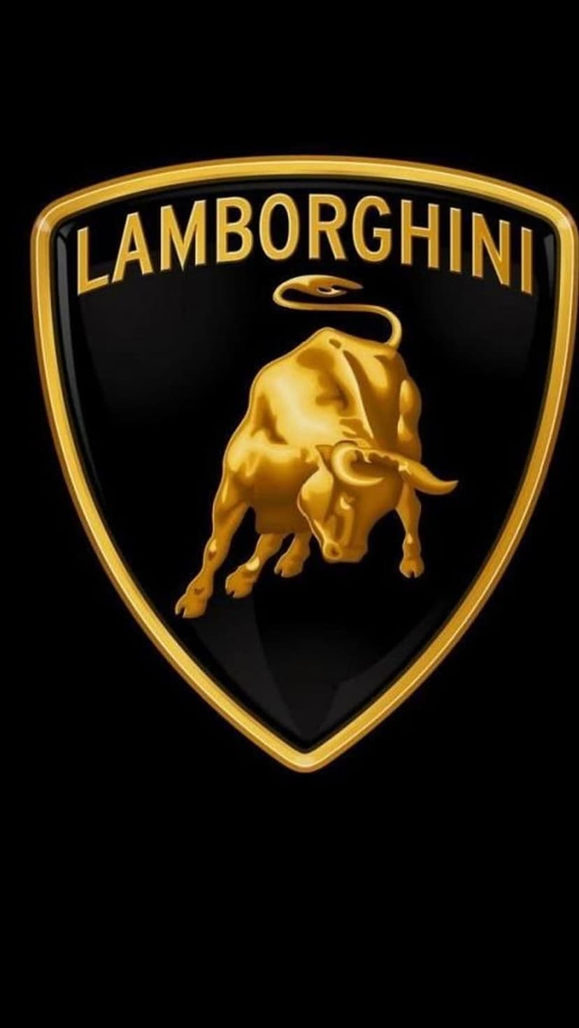 Golden charging bull centered on a black Lamborghini shield with a metallic gold border and dark background.