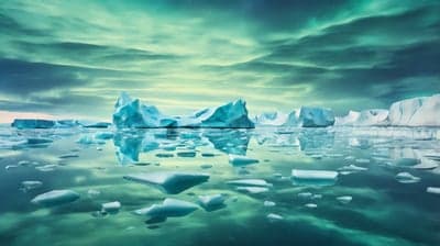 Majestic Icebergs Under Aurora Borealis Sky