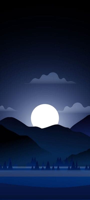 Moonlit Mountain Landscape with Silhouetted Trees