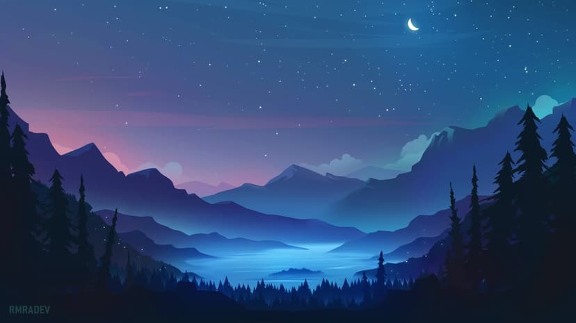 Starry mountain landscape wallpaper showing dark triangular peaks under a dense field of glowing white stars.