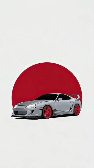 Toyota Supra car with red sun background