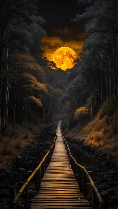 Ethereal Moonlit Forest Path Vertical Phone Background