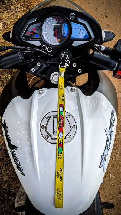 Motorcycle Dashboard with Yellow Valentino Rossi Lanyard